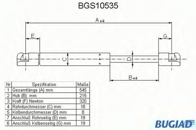 Газовая пружина, крышка багажник BUGIAD купить