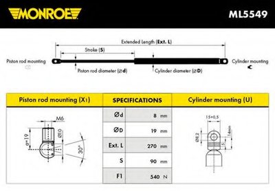 Газовая пружина, капот MONROE купить