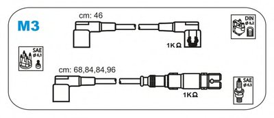 Комплект проводов зажигания Mercedes W201/W124 1.8/2.0/2.3(кат.DIN-SAE,свSAE-SAE