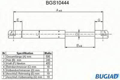 Газовая пружина, крышка багажник BUGIAD купить