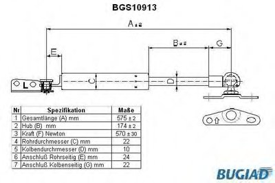 Газовая пружина, крышка багажник BUGIAD купить