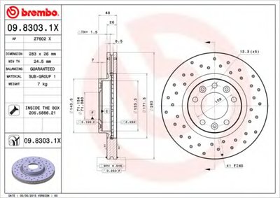 Тормозные диски BREMBO XTRA nawiercana tarcza hamulcowa wentylowana przуd L/P PEUGEOT 407, 407 SW, 5