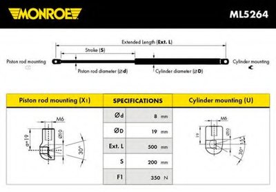 Газовая пружина, капот MONROE купить