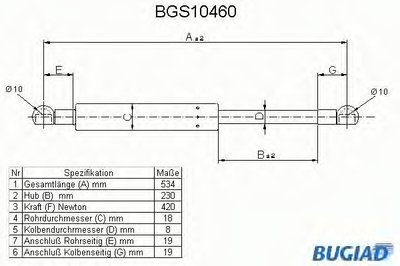 Газовая пружина, крышка багажник BUGIAD купить