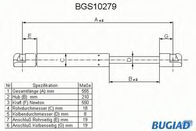 Газовая пружина, крышка багажник BUGIAD купить