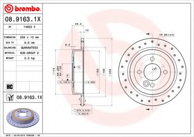 Тормозные диски BREMBO XTRA nawiercana tarcza hamulcowa peіna tyі L/P MINI (R50, R53), (R52), (R56)