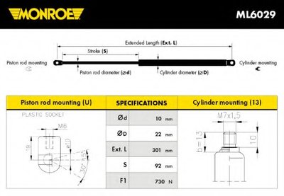 Газовая пружина, капот MONROE купить