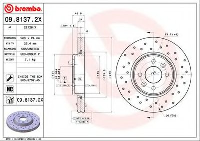 Тормозные диски BREMBO XTRA nawiercana tarcza hamulcowa wentylowana przуd L/P RENAULT CLIO II, CLIO