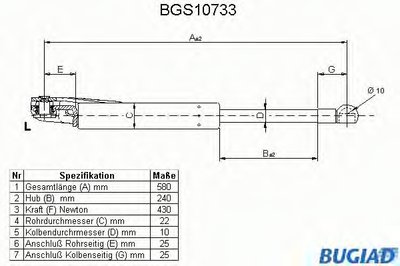 Газовая пружина, крышка багажник BUGIAD купить