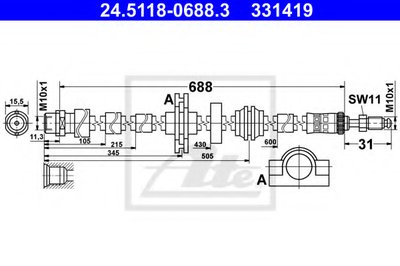 Тормозной шланг Przewуd hamulcowy elastyczny przуd (dі. 688mm, M10x1/M10x1) L/P BMW 5 (F10), 5 (F11)