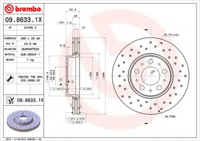 Тормозные диски BREMBO XTRA nawiercana tarcza hamulcowa wentylowana przуd L/P VOLVO S60 I, S80 I, V7