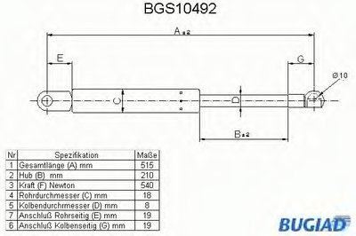 Газовая пружина, крышка багажник BUGIAD купить