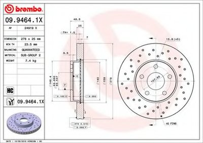 Тормозные диски BREMBO XTRA nawiercana tarcza hamulcowa wentylowana przуd L/P FORD C-MAX, FOCUS C-MA