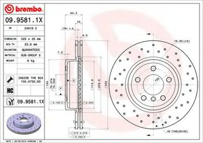 Тормозные диски BREMBO XTRA nawiercana tarcza hamulcowa wentylowana przуd L/P BMW X3 (E83) 2.0-3.0D