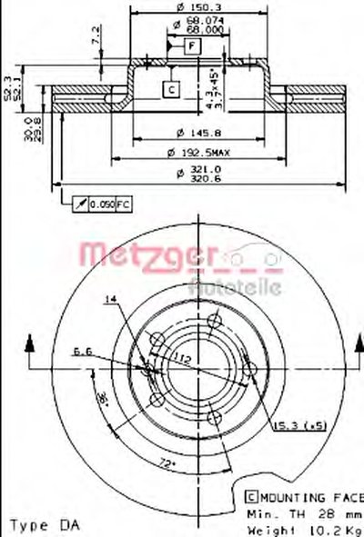 Тормозной диск HIGH CARBON / AP METZGER купить