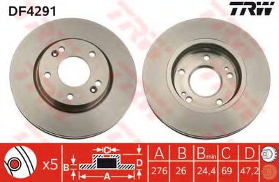 Тормозной диск Tarcza hamulcowa przуd L/P HYUNDAI GALLOPER I, HIGHWAY, SANTA FЙ I, TRAJET 2.0-3.0 08