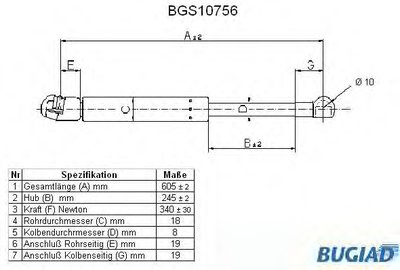 Газовая пружина, крышка багажник BUGIAD купить