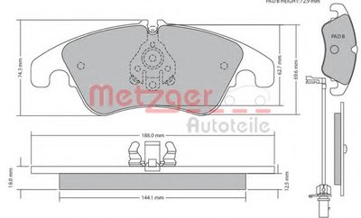 Комплект тормозных колодок, дисковый тормоз METZGER купить