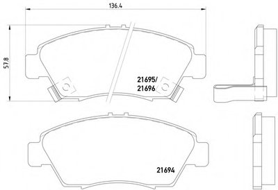 Тормозные колодки передние (16.5mm) Honda Civic 1.6 VTi (EG) 91-95 (Akebono)