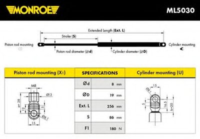 Газовая пружина, капот MONROE купить